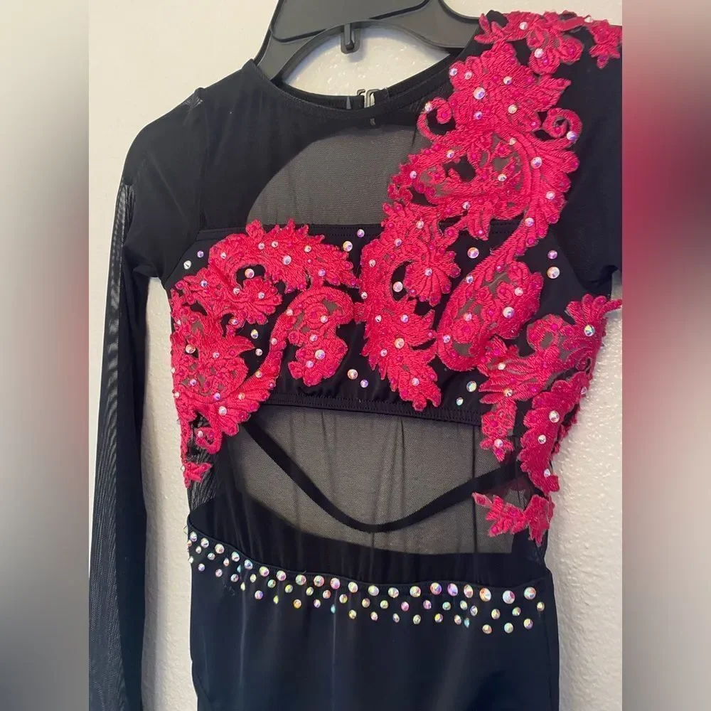 WEISSMAN illusion Dance Costume black hot pink custom leotard MT10406 MC child